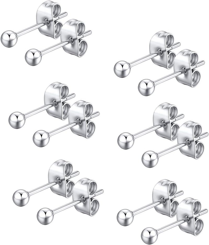 FOSIR 6 Pair Tiny Women 14K Gold Plated Ball Stud Earrings Surgical Stainless Steel Earrings Set, 2-6MM - Image 1