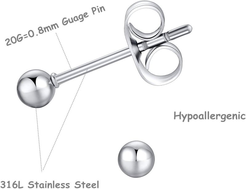 FOSIR 6 Pair Tiny Women 14K Gold Plated Ball Stud Earrings Surgical Stainless Steel Earrings Set, 2-6MM - Image 2