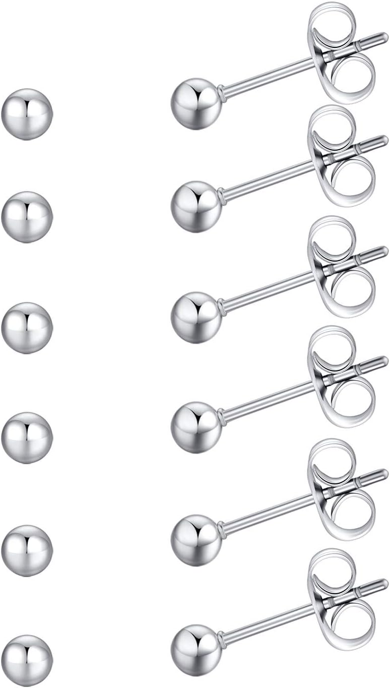 FOSIR 6 Pair Tiny Women 14K Gold Plated Ball Stud Earrings Surgical Stainless Steel Earrings Set, 2-6MM - Image 3