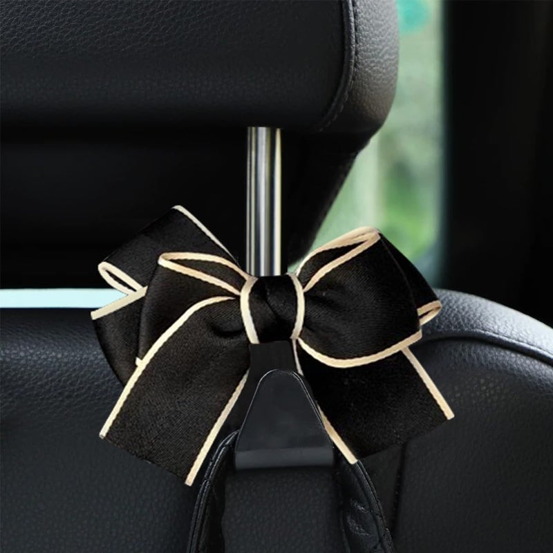 Mandark 2PCS Car Seat Headrest Hooks, Cute Bow Vehicle Hooks for Purses and Bags, Automotive Purse Hook Hanger Interior Decoration Accessories, Universal for SUV, Sedan, Truck (Black/White Line) - Image 5