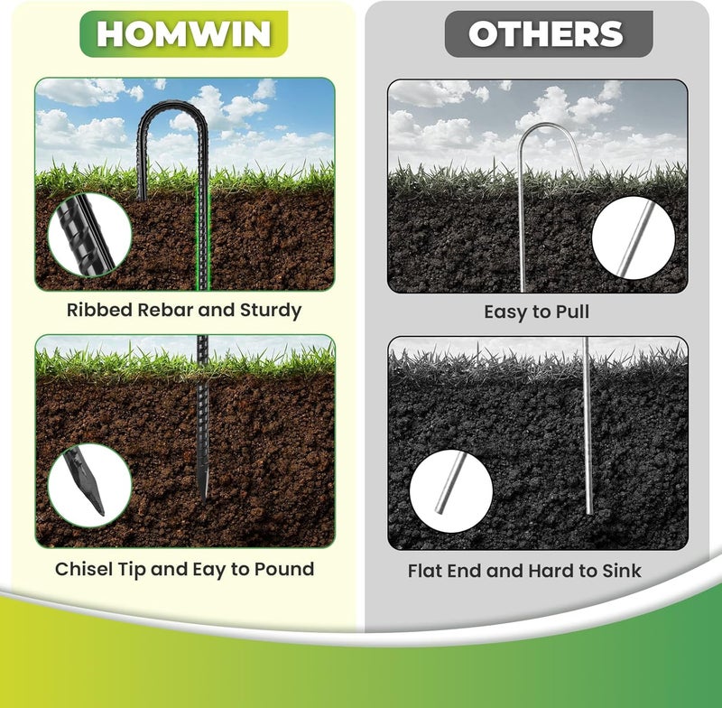Homwin Ground Stakes 12 inches 18-Pack J Hook Rebar Stakes 5/16" Diameter Tent Stakes Heavy Duty Metal Stakes for Outdoor Decorations, Yard Inflatables and Chain Link Fence - Image 3