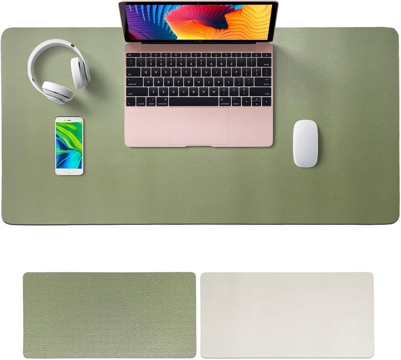 SKY-TOUCH Mouse Pad Large 80X40Cm, Leather Computer Desk Pad Office Desk Mat Extended Gaming Mouse Pad, Non-Slip Waterproof Dual-Side Use Desk Mat Protector (Green/Silver) - Image 1