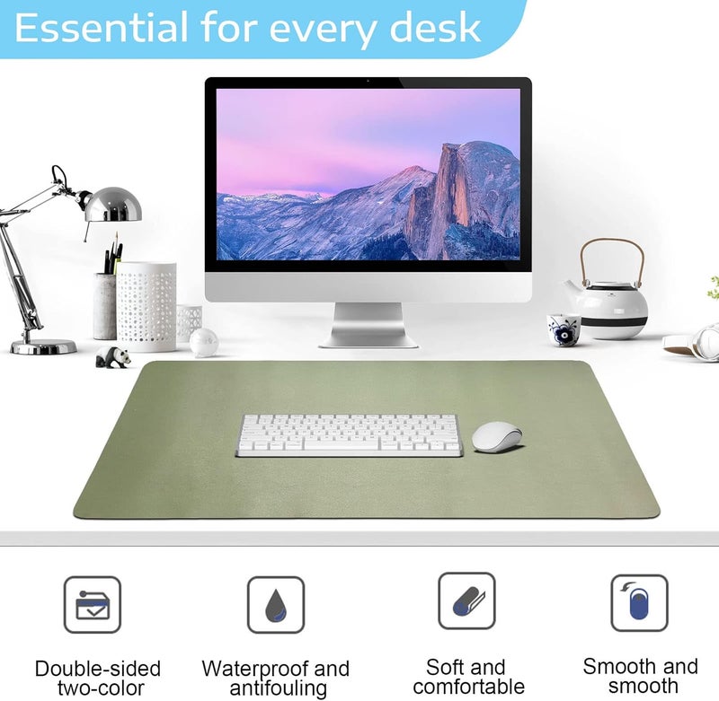SKY-TOUCH Mouse Pad Large 80X40Cm, Leather Computer Desk Pad Office Desk Mat Extended Gaming Mouse Pad, Non-Slip Waterproof Dual-Side Use Desk Mat Protector (Green/Silver) - Image 2