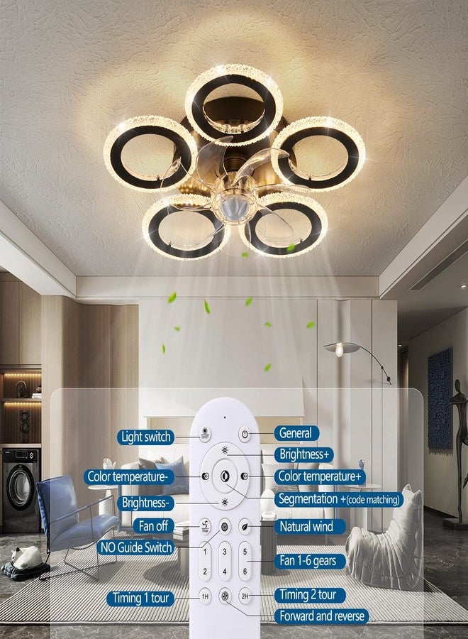 Dalouguan 21-Inch Ceiling Fan with Lights and Remote Control, Black Geometric, 6 Wind Speeds, 3 Light Color, Low Profile, Flush Mount, for Kitchen, Bedroom, Living Room - Image 5