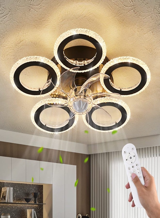 Dalouguan 21-Inch Ceiling Fan with Lights and Remote Control, Black Geometric, 6 Wind Speeds, 3 Light Color, Low Profile, Flush Mount, for Kitchen, Bedroom, Living Room - Image 1