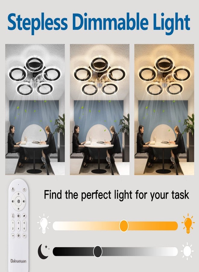 Dalouguan 21-Inch Ceiling Fan with Lights and Remote Control, Black Geometric, 6 Wind Speeds, 3 Light Color, Low Profile, Flush Mount, for Kitchen, Bedroom, Living Room - Image 3