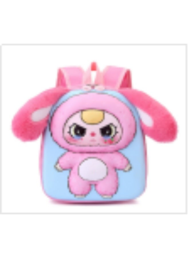 New style cute children's backpack with adorable plush toy on the front. Large ear-shaped cartoon backpack for kindergarten (rose pink color) - Image 1