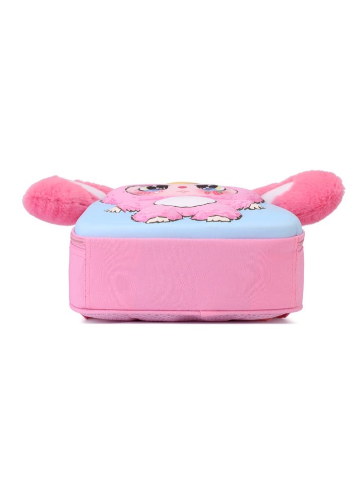 New style cute children's backpack with adorable plush toy on the front. Large ear-shaped cartoon backpack for kindergarten (rose pink color) - Image 3