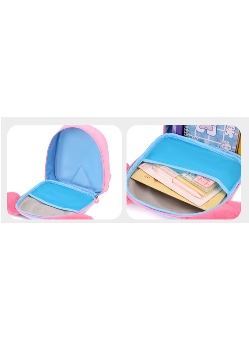 New style cute children's backpack with adorable plush toy on the front. Large ear-shaped cartoon backpack for kindergarten (rose pink color) - Image 4