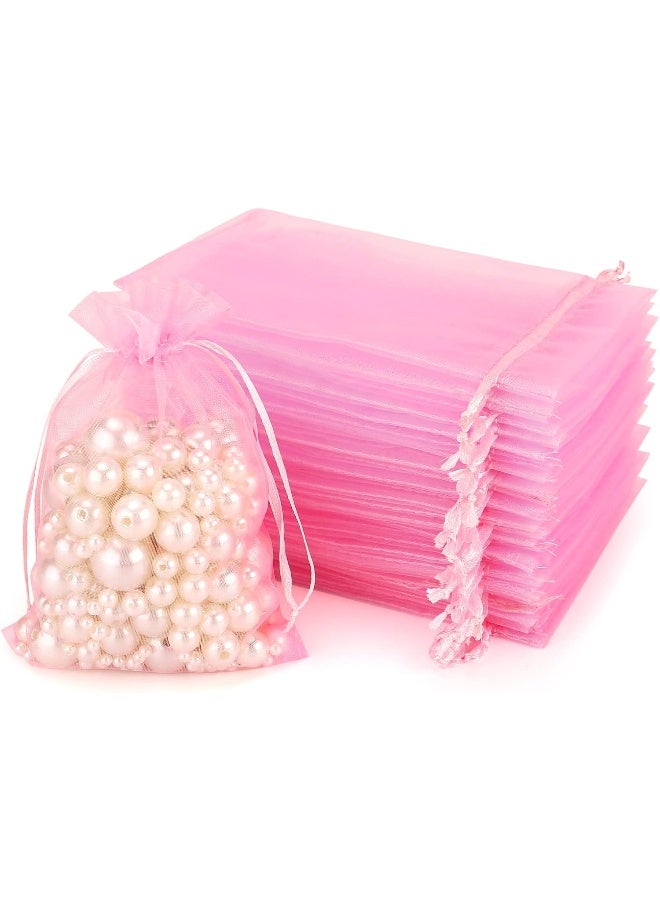 G2PLUS Organza Bags 4×6 Inches, 100PCS Pink Organza Gift Bags with Drawstring, Organza Mesh Jewelry Pouches, Sheer Candy Bags for Christmas, Wedding Party Favors - Image 1
