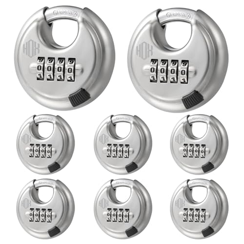 HOX Combination Lock 4 Digit Disc Padlock with 38 Inch Hardened Steel Shackle 234 Inch Wide Body Keyless Heavy Duty Combo Lock for Hasp Latch Sheds Fences Storage Locker 8 Pack - Image 1