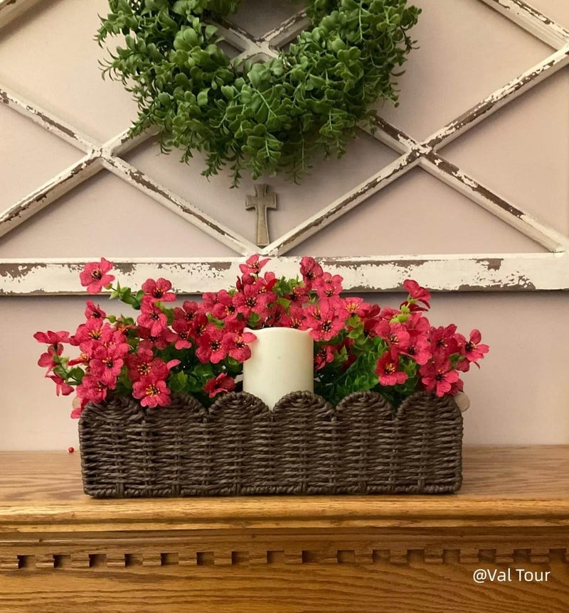 CubesLand Paper Rope Scalloped Edge Shelves Storage Basket, Woven Toilet Paper Baskets for Over Toilet Storage Shelf, Ending Table, Floating Shelves Organizing or Home DÃ©cor, with Wood Handle, Brown - Image 2