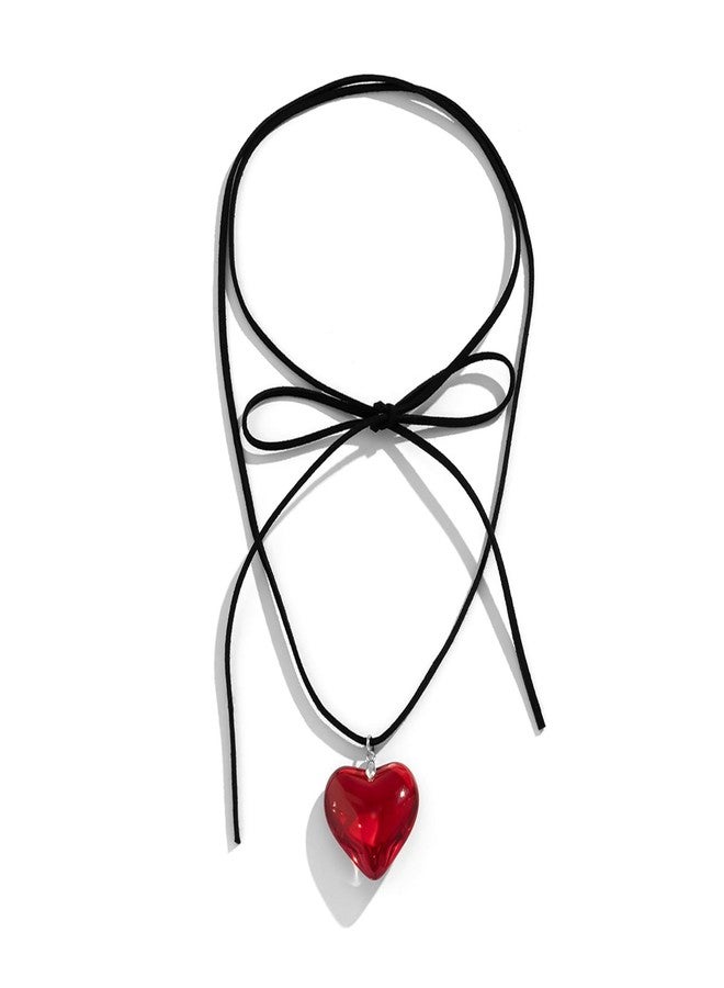 HTH Heart Necklace for Women Adjustable Velvet Chain Love Red Pendant choker necklace Trendy Jewelry (Red) - Image 1