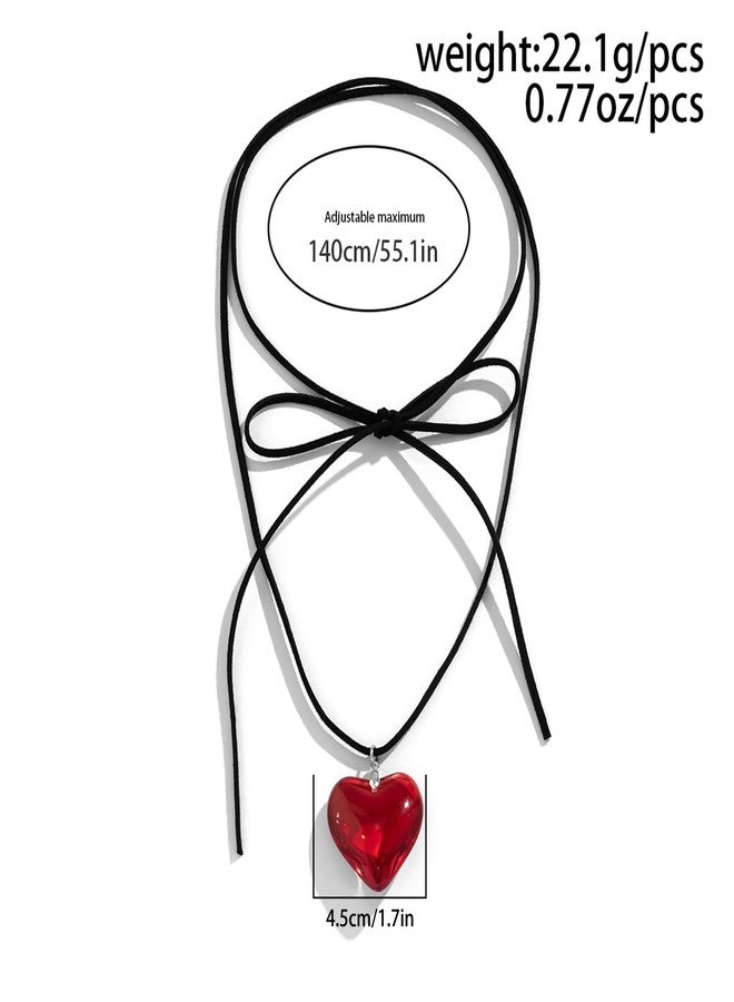 HTH Heart Necklace for Women Adjustable Velvet Chain Love Red Pendant choker necklace Trendy Jewelry (Red) - Image 5