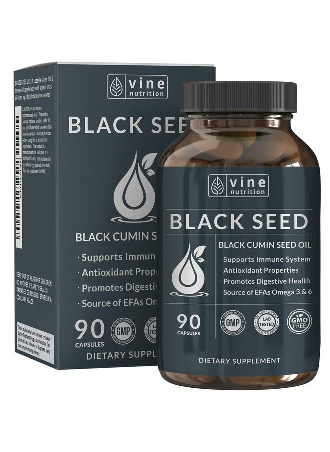 Vine Nutrition - Black Seed Oil Capsules Nigella Sativa Immune Support Supplement Soft Gels Cold Pressed Antioxidant Vegetarian Black Cumin Pills 500 Milligrams Made In The Usa - Image 1