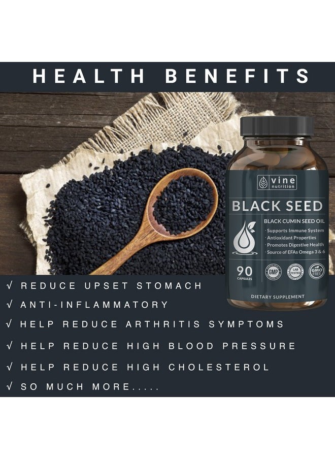 Vine Nutrition - Black Seed Oil Capsules Nigella Sativa Immune Support Supplement Soft Gels Cold Pressed Antioxidant Vegetarian Black Cumin Pills 500 Milligrams Made In The Usa - Image 1