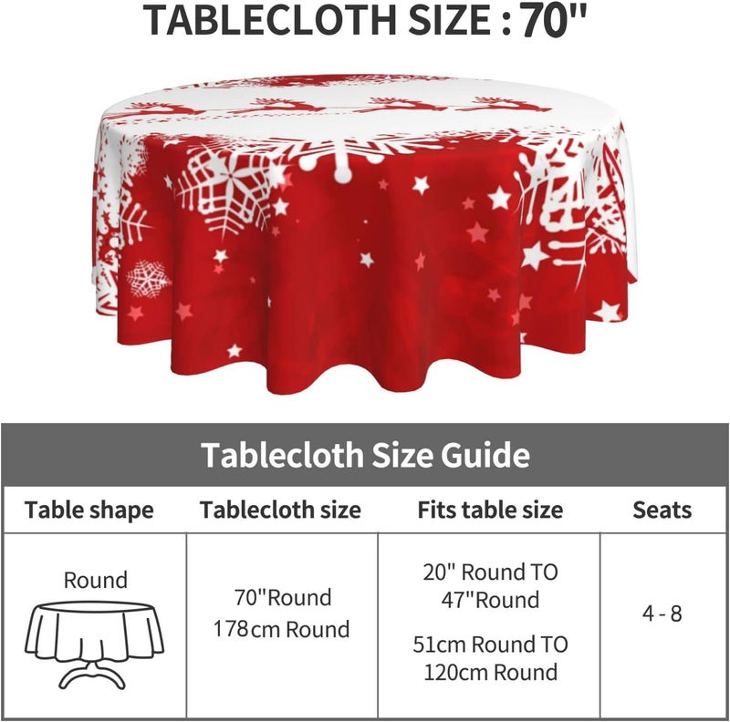 Bzkier Christmas Tablecloth Round Reindeer Snowflake Cover Mat Washable Polyester Spill Proof Table Great for Buffet Table Parties Holiday Dinner Restaurant Decoration 70 Inch - Image 3