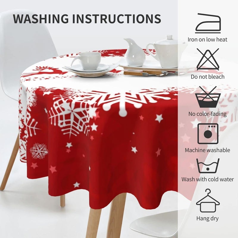 Bzkier Christmas Tablecloth Round Reindeer Snowflake Cover Mat Washable Polyester Spill Proof Table Great for Buffet Table Parties Holiday Dinner Restaurant Decoration 70 Inch - Image 2
