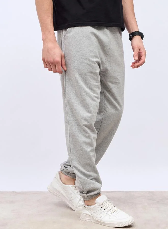 Styli Styli Men Grey Plain Thigh Placement print Oversize fit Joggers