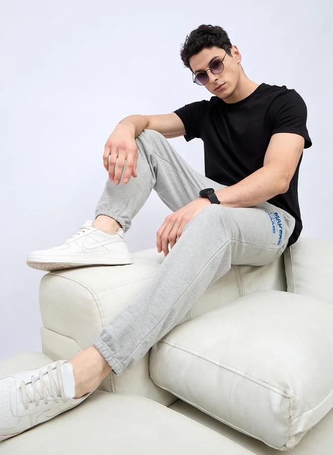 Styli Styli Men Grey Plain Thigh Placement print Oversize fit Joggers