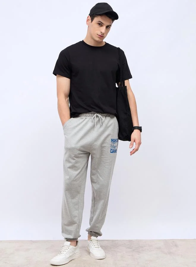 ستايلي Styli Men Grey Plain Thigh Placement print Oversize fit Joggers