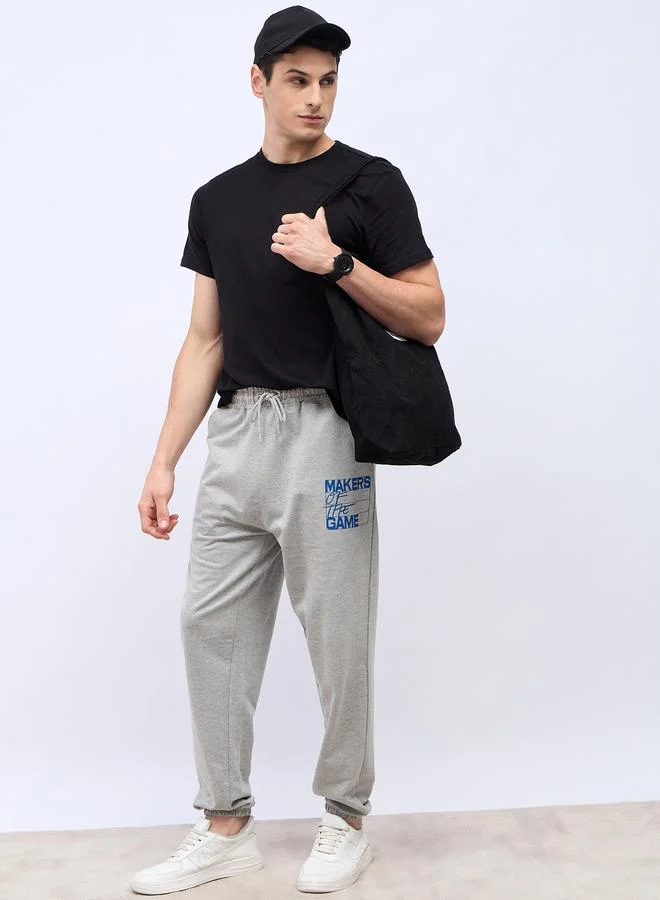 ستايلي Styli Men Grey Plain Thigh Placement print Oversize fit Joggers