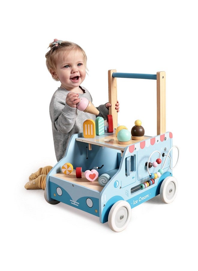 labebe Baby Push Walker, Wooden Activity Walker for Boys Girls 12M+, Push Walker Toy for Kids Learning to Walk, Adjustable Speed Learning Walking with Wheels, Birthday Gift for Babies Ages 1-3 (Blue) - Image 1