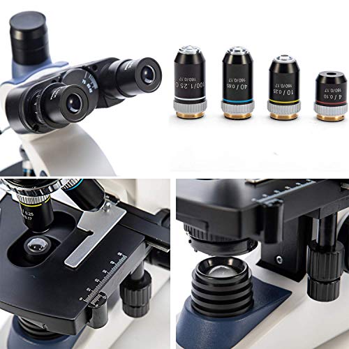 Swift SW380T 40X-2500X Magnification, Siedentopf Head, Research-Grade Trinocular Microscope Compound Lab with Wide-Field 10X/25X Eyepieces, Mechanical Stage, Ultra-Precise Focusing, Camera-Compatible - Image 2