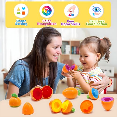 MOONTOY 12PCS Toddler Carrot Matching Eggs Easter Toys for 1 2 3 Year Old Party Favors Educational Shape Sorter Montessori Sensory Preschool Classroom Easter Gifts for Kids Easter Basket Stuffers - Image 5