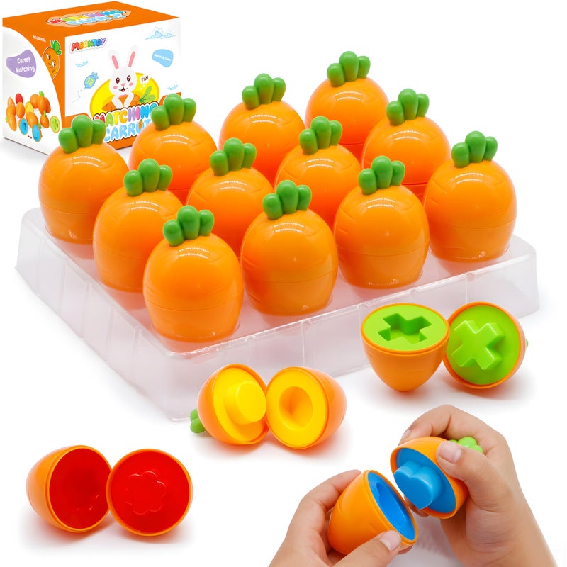 MOONTOY 12PCS Toddler Carrot Matching Eggs Easter Toys for 1 2 3 Year Old Party Favors Educational Shape Sorter Montessori Sensory Preschool Classroom Easter Gifts for Kids Easter Basket Stuffers - Image 3