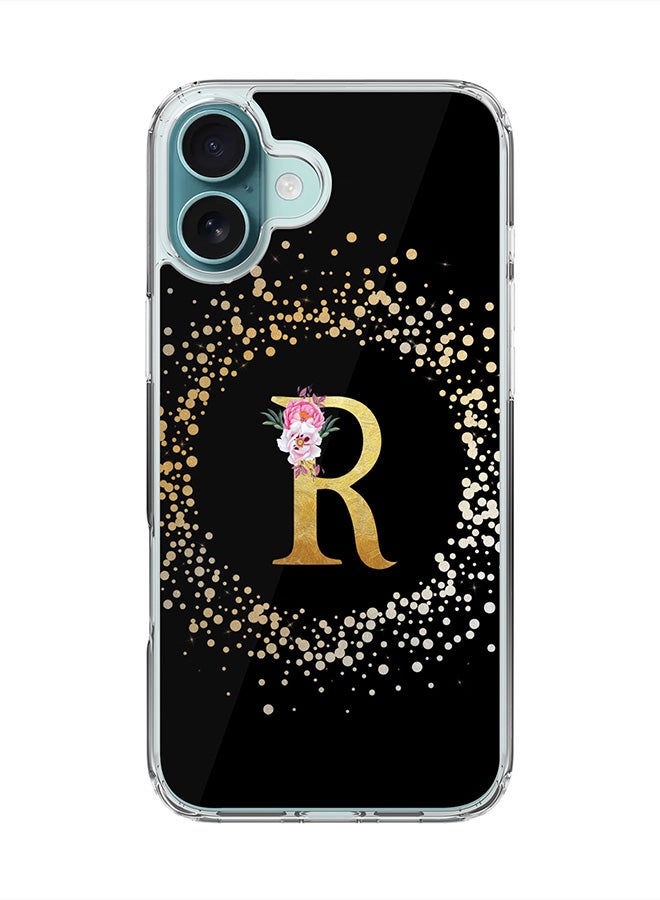 Stylizedd For iPhone 16 Plus Case [Compatible with MagSafe] Slim Magnetic cover Clear Phone Case - Custom Monogram Floral - R ( Black ) - Image 1