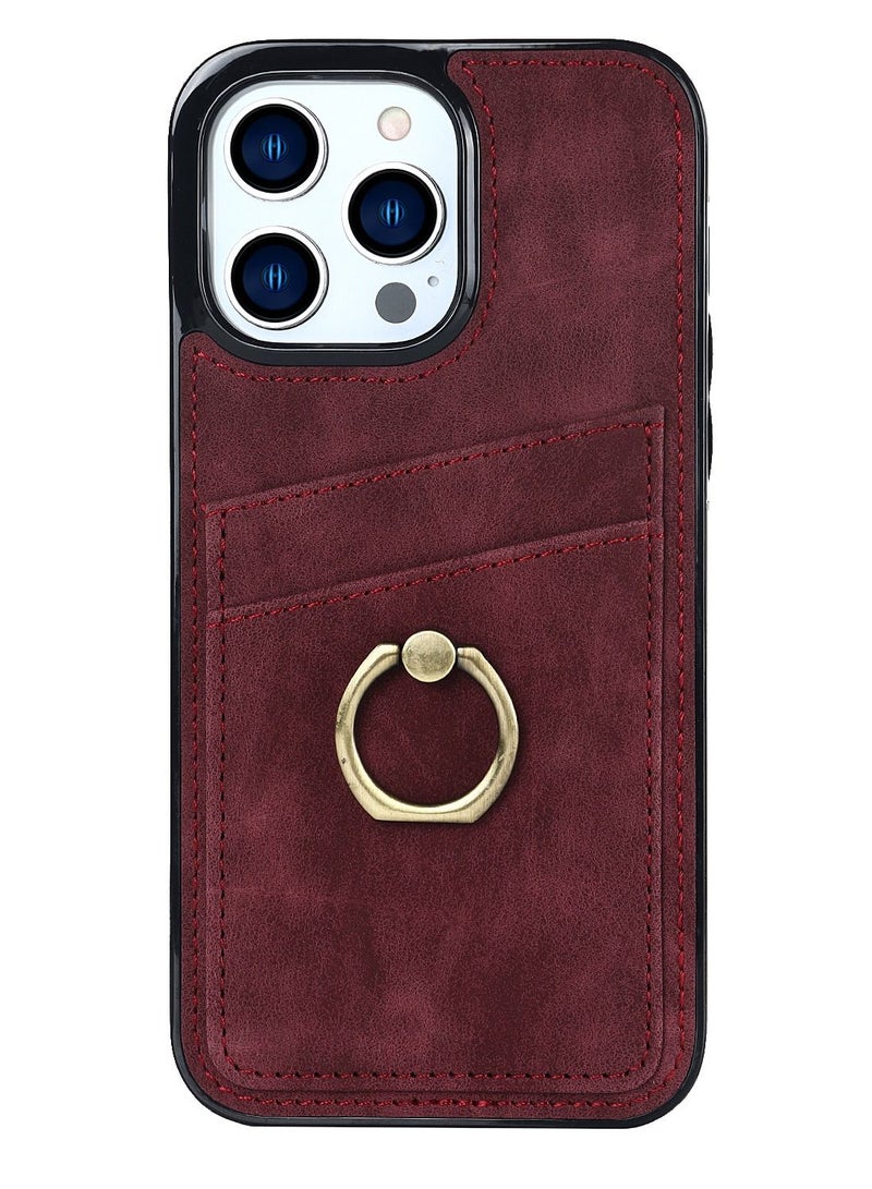 Suteni Ring Buckle Back Cover Leather Card Slots Phone Case for iPhone - Image 1