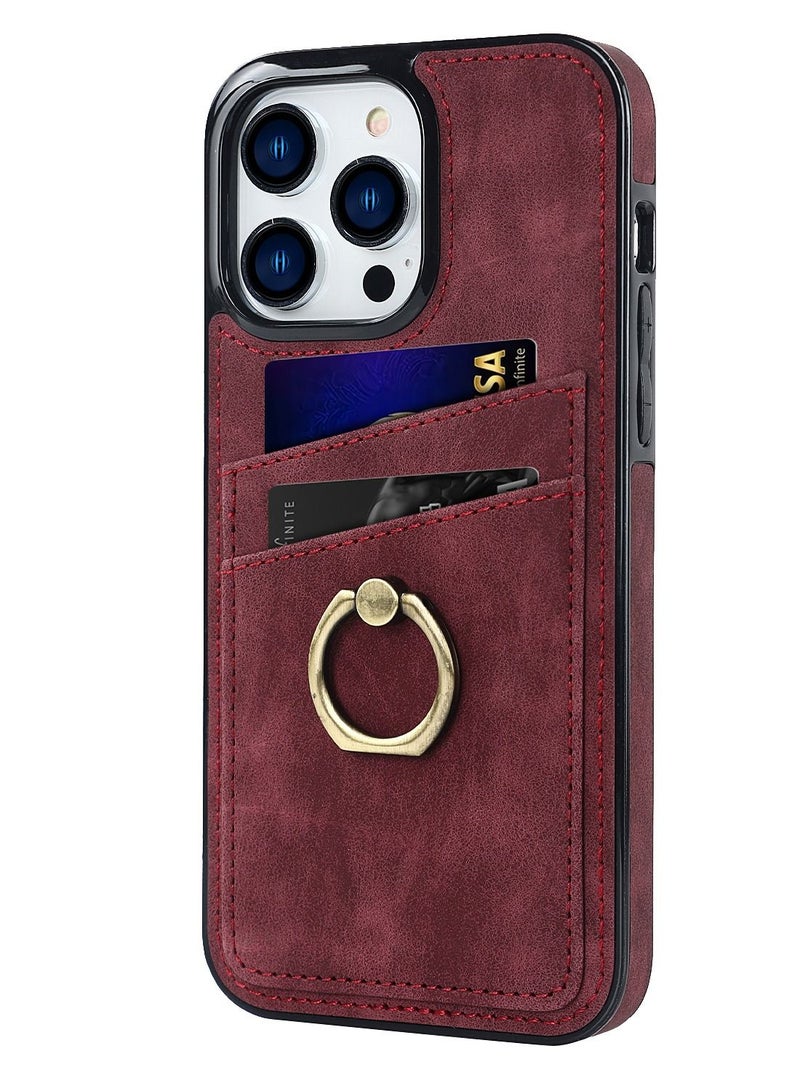 Suteni Ring Buckle Back Cover Leather Card Slots Phone Case for iPhone - Image 2
