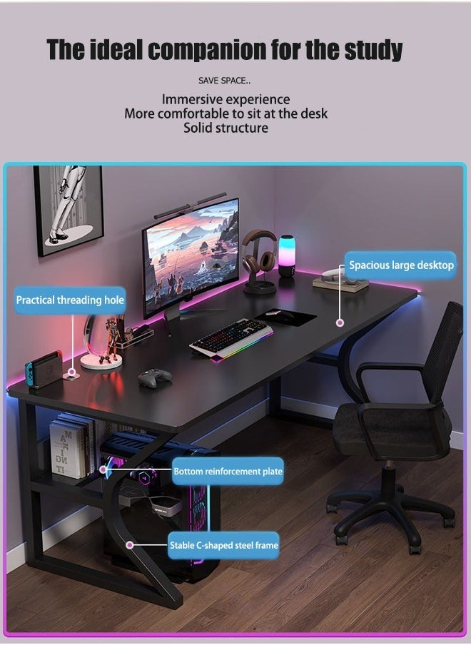 WEMART - Gaming Desk, Computer Table C-Shaped Table Legs Simple Game Table, Office Desk Home Desk Student Writing Study Table, Black (100*60CM) - Image 1