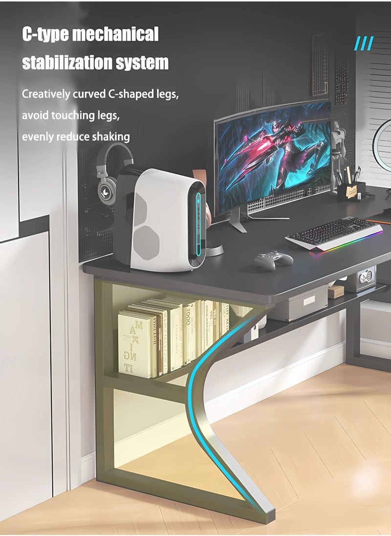 WEMART - Gaming Desk, Computer Table C-Shaped Table Legs Simple Game Table, Office Desk Home Desk Student Writing Study Table, Black (100*60CM) - Image 1