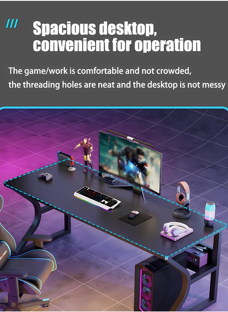 WEMART - Gaming Desk, Computer Table C-Shaped Table Legs Simple Game Table, Office Desk Home Desk Student Writing Study Table, Black (100*60CM) - Image 1