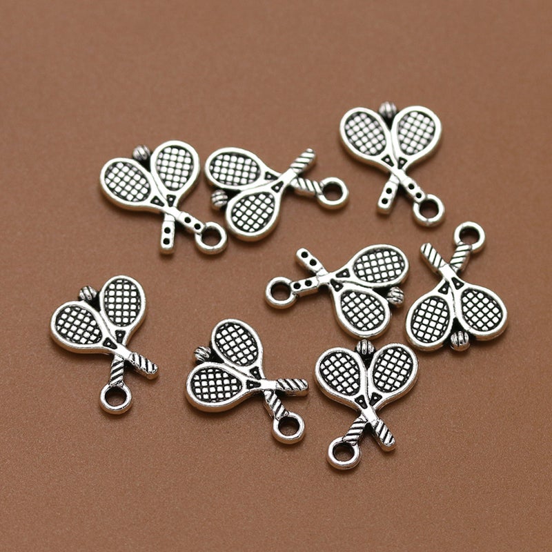 20PCS Antique Alloy Badminton Tennis Racket Pendants Charms DIY Jewelry Making Accessory for Necklace Bracelet (Antique Silver) - Image 3