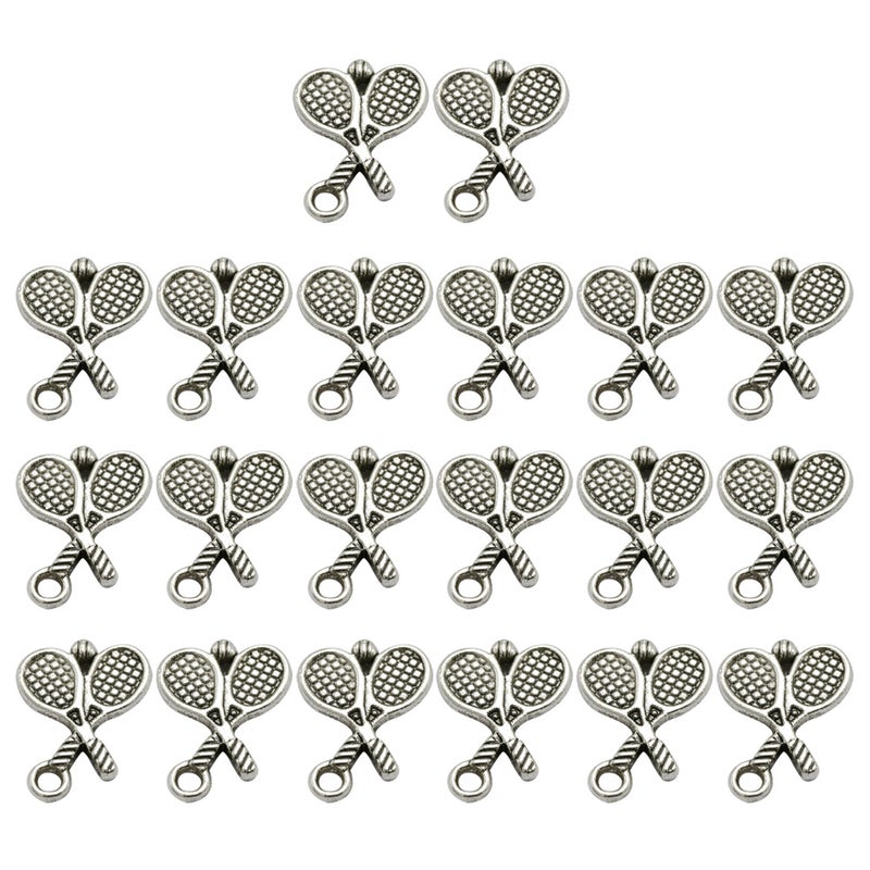 20PCS Antique Alloy Badminton Tennis Racket Pendants Charms DIY Jewelry Making Accessory for Necklace Bracelet (Antique Silver) - Image 1