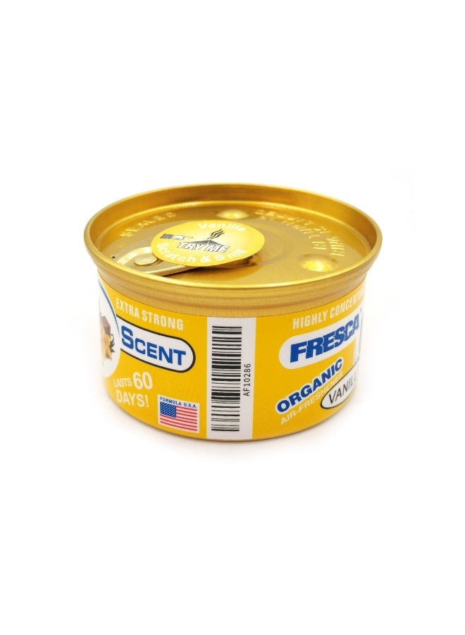 فريسكا معطر جو فريسكا إكسترا سترونج برائحة الفانيليا العضوية AS-560-VA، علبة 42 جم، رائحة سيارة مركزة للغاية، تدوم حتى 60 يومًا، مضاد للانسكاب، خالٍ من الكحول، مزيل طبيعي للروائح الكريهة بنسبة 100%، مثالي لحاملات الأكواب ولوحة القيادة والمنزل والمكتب. - Image 3