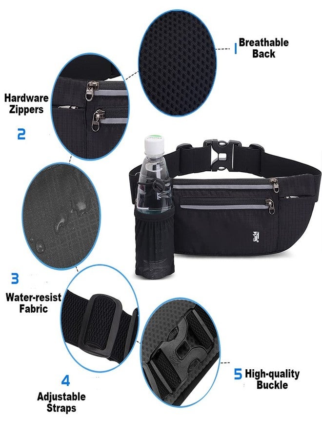 Peicees Fanny Pack with Water Bottle Holder Waist Bag for Men Women Water Resistant Lightweight Reflective Adjustable Running Belt Headphone Bag Travel Pocket for Outdoor Camping Fitness Hiking - Image 2