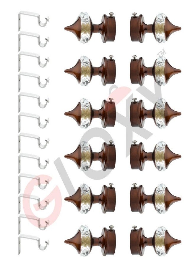 GLOXY ENTERPRISE GLOXY Aluminium Single Diamond Curtain Brackets - Coffee Parda Holders with Support Fittings, 1-Inch Curtain Rod Caps for Door & Window, Set of 6 Pairs (12 Brackets) with Screws & Wall Fitting - Image 1