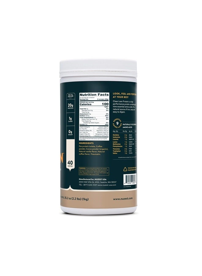 Pea Protein Powder - Clean Lean Protein, Premium Vegan Plant Based Protein Powder, Dairy Free, Gluten Free, GMO Free, Naturally Sweetened Protein Shake, Real Coffee, 40 Servings, 2.2 lb