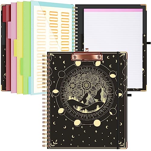 Ospelelf Clipboard with Storage 8.5 X 11，Padfolio Organizer, Spiral Portfolio Letter Size with Notepad, Pen Holder, 5 Extra Folder Divider Pages, Elastic Closure Nurse Office Essentials (Moon) - Image 1