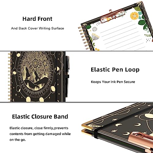 Ospelelf Clipboard with Storage 8.5 X 11，Padfolio Organizer, Spiral Portfolio Letter Size with Notepad, Pen Holder, 5 Extra Folder Divider Pages, Elastic Closure Nurse Office Essentials (Moon) - Image 5