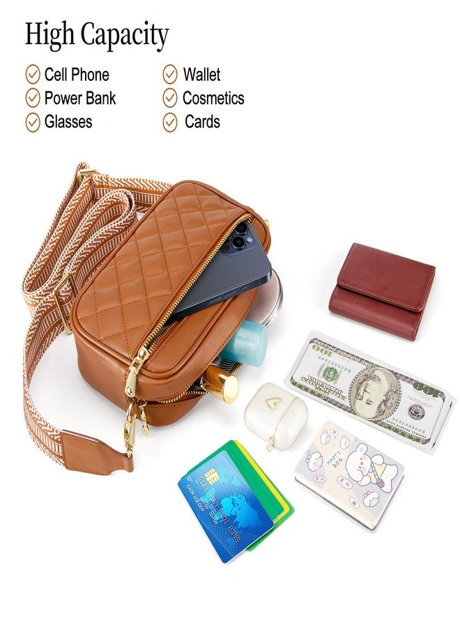 nuoku Quilted Crossbody Bags for Women Wallet Purse with Phone Pocket, Small Travel Purses Anti Theft, Wide Guitar Strap, Brown - Image 4