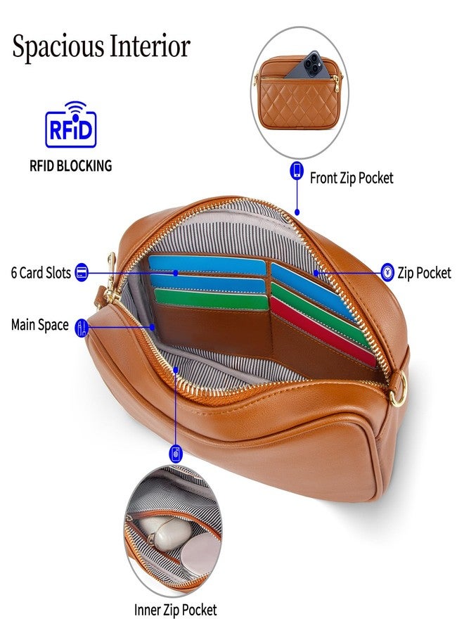 nuoku Quilted Crossbody Bags for Women Wallet Purse with Phone Pocket, Small Travel Purses Anti Theft, Wide Guitar Strap, Brown - Image 3