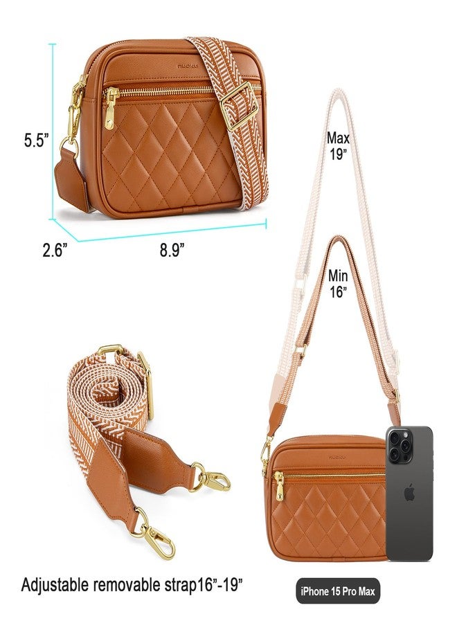nuoku Quilted Crossbody Bags for Women Wallet Purse with Phone Pocket, Small Travel Purses Anti Theft, Wide Guitar Strap, Brown - Image 5