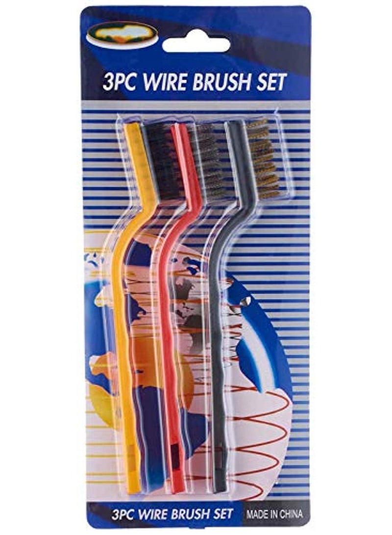 Small Wire Cleaning Brush Set with Plastic Handle, 3 Pieces - Multi Color