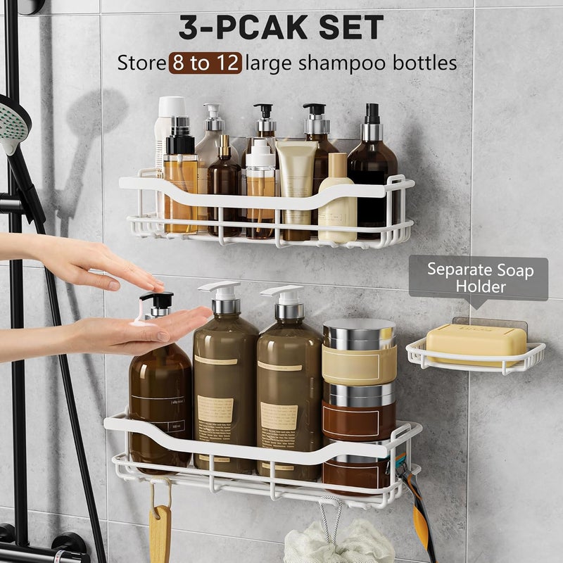 OMAIRA Adhesive Shower Caddy Organizer Rack Storage with Soap Holder, 3-Pack Rustproof No Drilling Shelves for Inside Bathroom, Kitchen, Countertop, Rv, White(X-Large) - Image 4