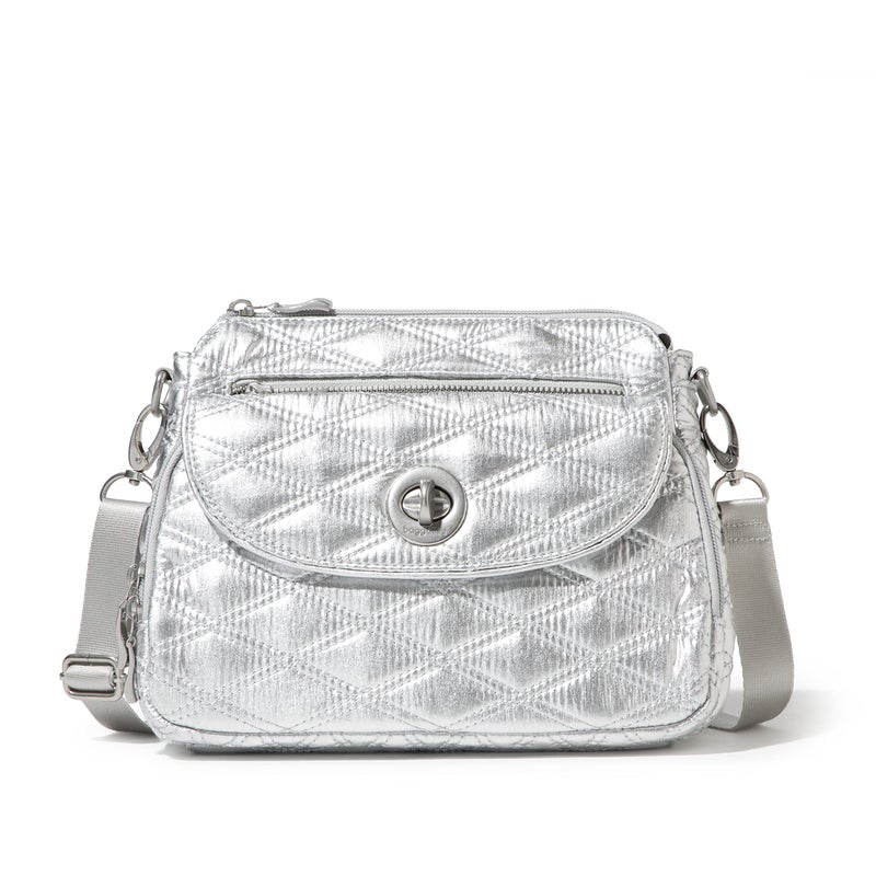Baggallini Women's Calais Crossbody Bag, Silver Metallic Quilt - Image 1